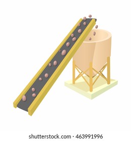 Conveyor for loading of chemical raw materials icon in cartoon style isolated on white background. Chemistry symbol