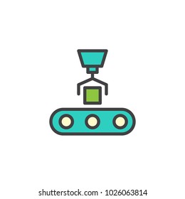 Conveyor loading filled outline icon, line vector sign, linear colorful pictogram isolated on white. Robotic technology symbol, logo illustration. Pixel perfect vector graphics