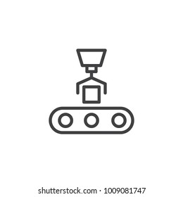 Conveyor loading line icon, outline vector sign, linear style pictogram isolated on white. Robotic technology symbol, logo illustration. Editable stroke