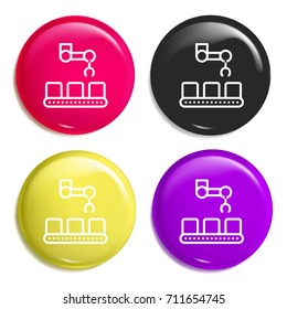Conveyor multi color glossy badge icon set. Realistic shiny badge icon or logo mockup