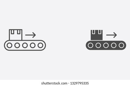 Conveyor outline and filled vector icon sign symbol