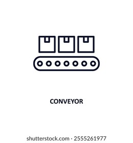 conveyor outline icon.  Thin line icon from delivery and logistic collection. Editable vector isolated on white background