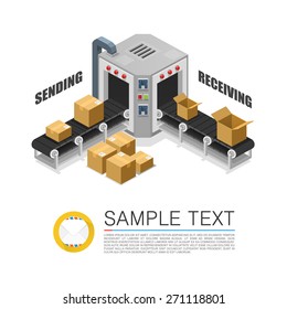 Conveyor packing parcels. Vector illustration