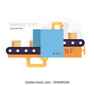 Conveyor packing parcels.Flat design concept for technlology process. Vector illustration for web banners and promotional materials