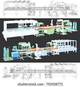 Conveyor Production Line Vector 02. Conveyor Process Production Industrial Construction Equipment.       