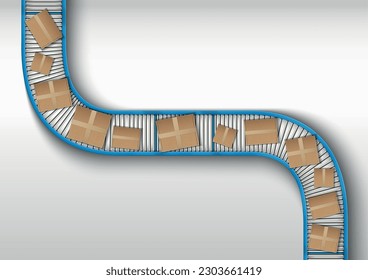 Conveyor realistic composition with cardboard boxes on moving automated belt vector illustration