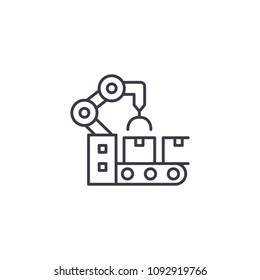 Conveyor robotics linear icon concept. Conveyor robotics line vector sign, symbol, illustration.