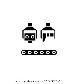 Conveyor robots black icon concept. Conveyor robots flat  vector symbol, sign, illustration.