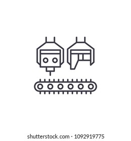 Conveyor robots linear icon concept. Conveyor robots line vector sign, symbol, illustration.