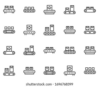 Transportador de iconos de línea en diseño plano con elementos para el diseño de sitios web y aplicaciones móviles.  Colección moderna de logotipo y símbolo infográfico. Pictograma de la línea vectorial del contenedor