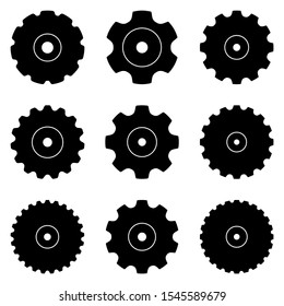 Conveyor sprockets with different number of teeth. Silhouette icons