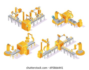 Conveyor System With Computer Control Isometric Design Concept Including Production Line And Packaging Isolated Vector Illustration