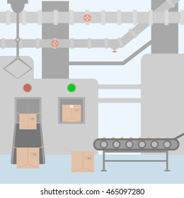 Conveyor system with cookie in flat design. Vector illustration