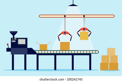 Conveyor system in flat design. Vector illustration