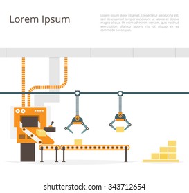 Conveyor system in flat design. Vector illustration.