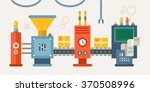 Conveyor System with Manipulators. Flat Style Vector illustration