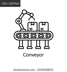 Conveyor vector outline icon design illustration. Logistics Delivery symbol on White background EPS 10 File