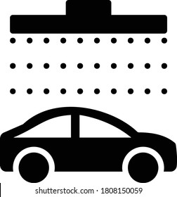 Conveyor Vehicle Wash System Parts Symbol, Car Wash Tunnel Side View Concept, Automobile Sanitization Service, Water Shower Vector Color Glyph Design, Carwash and Service Station on white background, 
