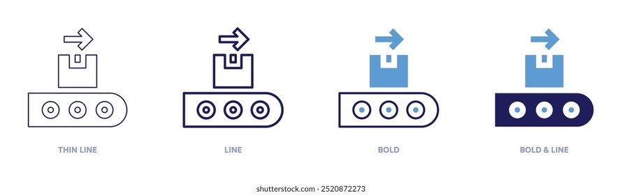 Conveyors icon in 4 different styles. Thin Line, Line, Bold, and Bold Line. Duotone style. Editable stroke.