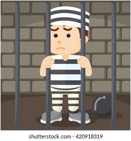 convict inside jail cartoon illustration