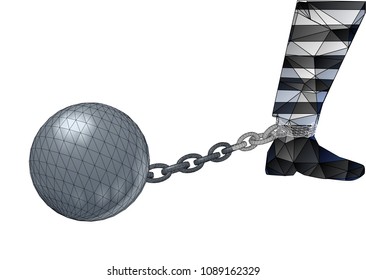 Convicts ball and leg isolated on white 
