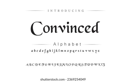 Convinced Elegant Font Uppercase Lowercase and Number. Classic Lettering Minimal Fashion Designs. Typography modern serif fonts regular decorative vintage concept. vector illustration