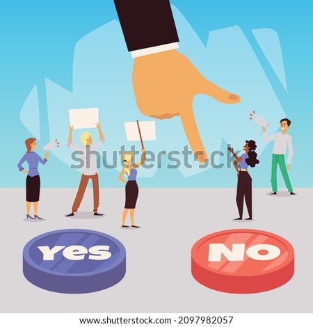 Convincing and influence on choice or making decision, flat vector illustration isolated on white background. Positive or negative persuasion and convince concept.