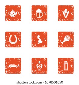 Convivial icons set. Grunge set of 9 convivial vector icons for web isolated on white background