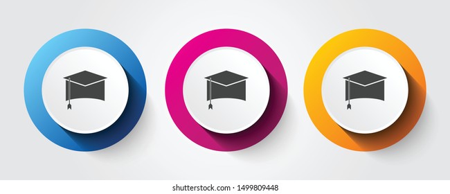 Convocation Cap icon on three colorful buttons.