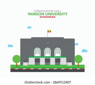 Convocation Hall in Yangon University in Myanmar Minimalist Flat Simple Vector Illustration