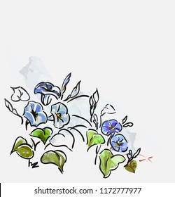 convolvulus ink vector design japanese style