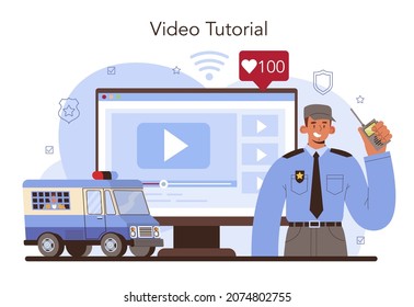 Convoy Online Service Or Platform. Transportation Of A Criminal In An Armored Truck. Money Collecting And Protection. Video Tutorial. Vector Illustration