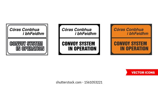 Convoy system in operation roadworks sign icon of 3 types: color, black and white, outline. Isolated vector sign symbol.