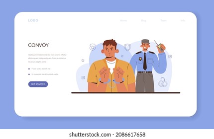 Convoy Web Banner Or Landing Page. Transportation Of A Criminal In An Armored Truck. Money Collecting And Protection. Escort Of Professional Security Guards. Vector Isolated Illustration