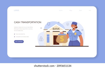 Convoy Web Banner Or Landing Page. Transportation Of A Criminal In An Armored Truck. Money Collecting And Protection. Escort Of Professional Security Guards. Vector Isolated Illustration