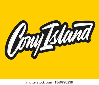 Cony Island vector lettering sign on yellow background