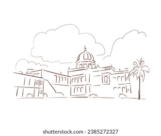 Cooch behar palace West Bengal India vector sketch city illustration line art sketch simple