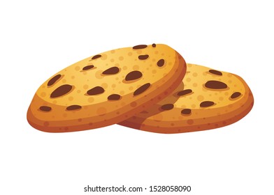 Coockie with Chocolate chips Cute cartoon Isolated design. Vector illustration