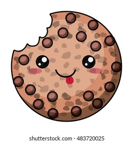 Coockie with kawaii face icon. Cute cartoon and character theme. Isolated design. Vector illustration