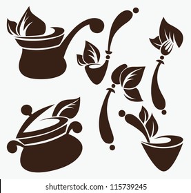 Cooing  home , vector collection of cooking equipment and food silhouettes