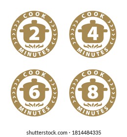Cook 2, 4, 6, 8 minutos de etiqueta, sello para el tiempo de cocción en el paquete. Ilustración del vector