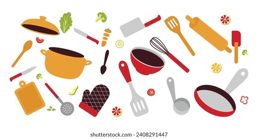 Vectores de colección de accesorios y aparatos de cocina