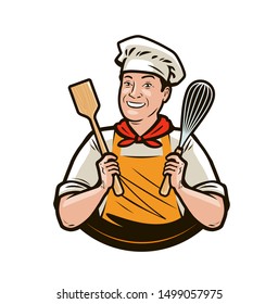 Cook baker logo. Restaurant, cooking label. Vector illustration