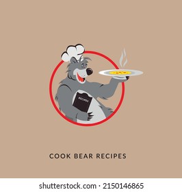 Cook bear recipes, illustration and logo for a company, postcard, banner, book, flyer