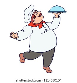 The cook bears a soy dish to the guests. Suitable for restaurants, cafes, eateries, menus.