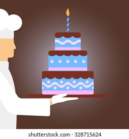 Cook with birthday cake, web icon