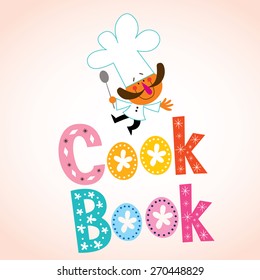 cook book decorative lettering with chef character