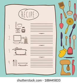 Cook Book Design Over Blue Background ,vector Illustration