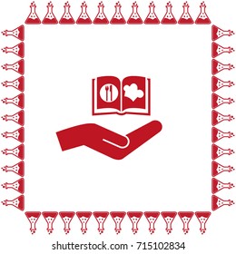 cook book and hand vector icon