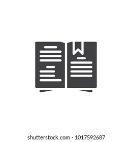 Cook book icon vector, filled flat sign, solid pictogram isolated on white. Recipe book with bookmark symbol, logo illustration.